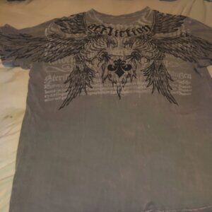 Vintage Y2K Affliction Birds Of Prey Wings Grey Shirt Size Medium Nicely Worn!